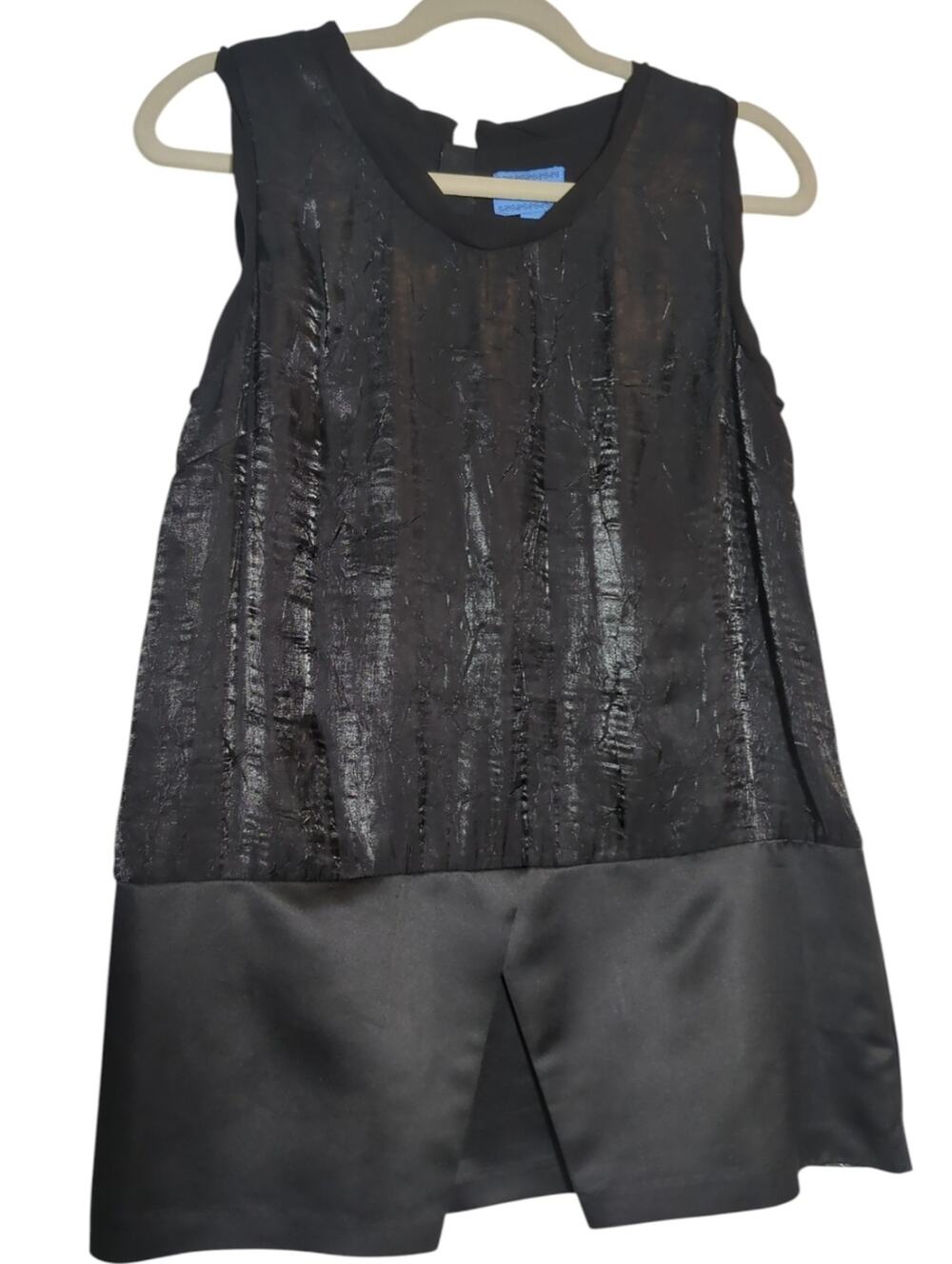 Black Textured Sleeveless Size 10 Tunic Top Modern Minimalist Statement Piece